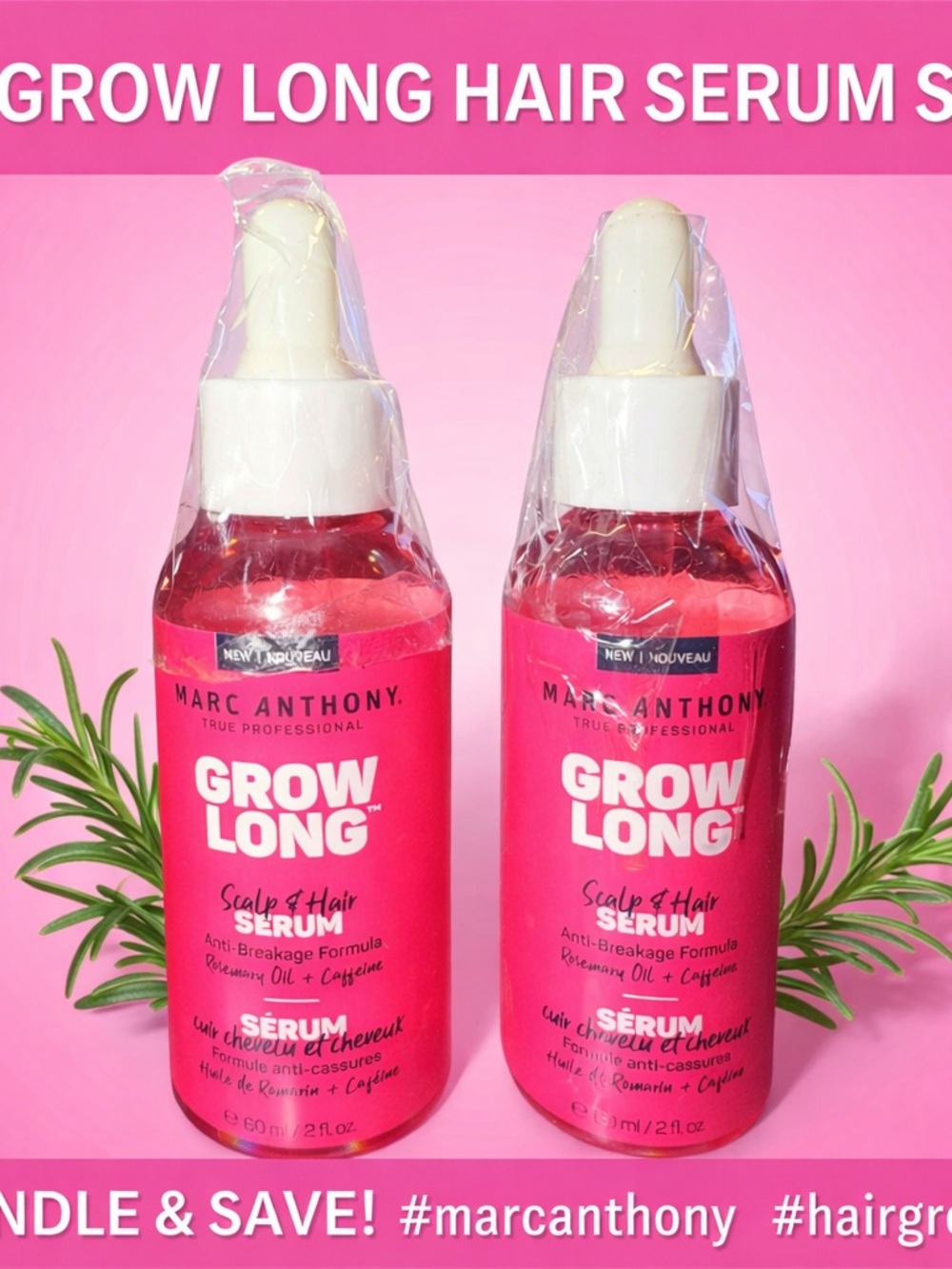 💗 Marc Anthony Grow Long Hair Serum Set (2) Anti-Breakage Rosemary Oil